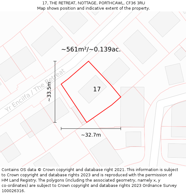 17, THE RETREAT, NOTTAGE, PORTHCAWL, CF36 3RU: Plot and title map