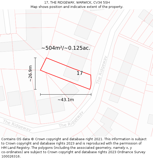 17, THE RIDGEWAY, WARWICK, CV34 5SH: Plot and title map