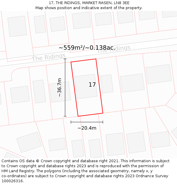 17, THE RIDINGS, MARKET RASEN, LN8 3EE: Plot and title map