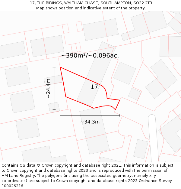 17, THE RIDINGS, WALTHAM CHASE, SOUTHAMPTON, SO32 2TR: Plot and title map
