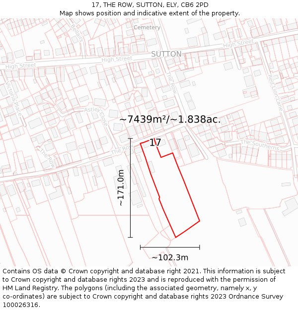 17, THE ROW, SUTTON, ELY, CB6 2PD: Plot and title map