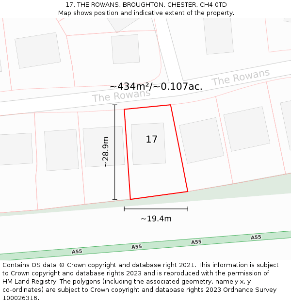 17, THE ROWANS, BROUGHTON, CHESTER, CH4 0TD: Plot and title map