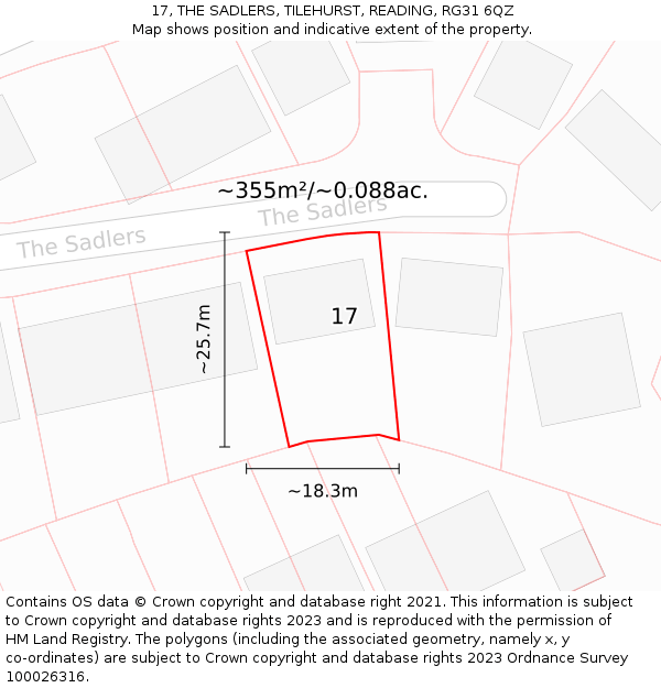 17, THE SADLERS, TILEHURST, READING, RG31 6QZ: Plot and title map