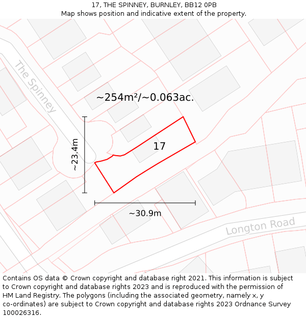 17, THE SPINNEY, BURNLEY, BB12 0PB: Plot and title map
