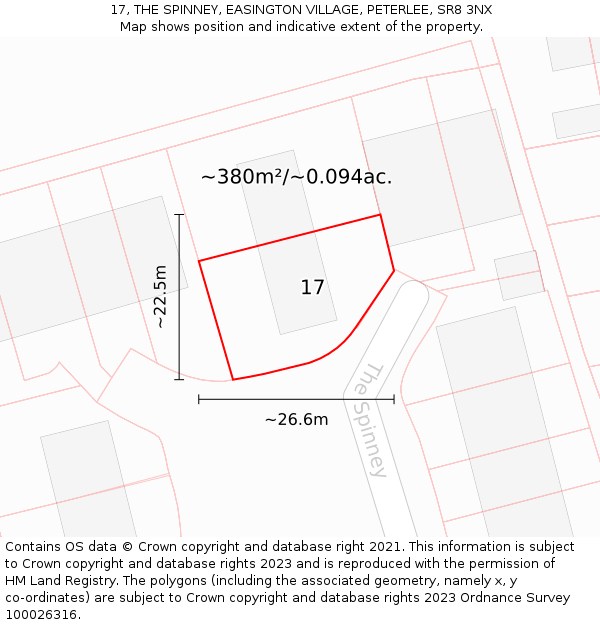 17, THE SPINNEY, EASINGTON VILLAGE, PETERLEE, SR8 3NX: Plot and title map