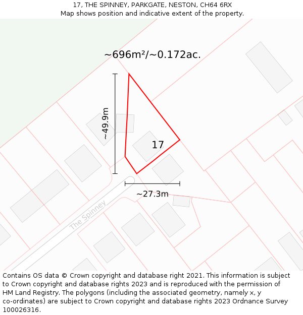 17, THE SPINNEY, PARKGATE, NESTON, CH64 6RX: Plot and title map