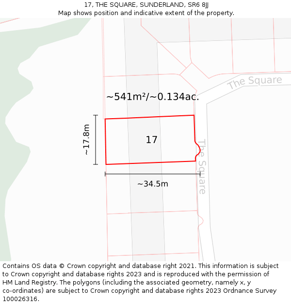 17, THE SQUARE, SUNDERLAND, SR6 8JJ: Plot and title map