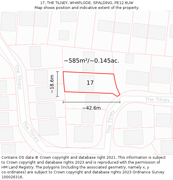 17, THE TILNEY, WHAPLODE, SPALDING, PE12 6UW: Plot and title map