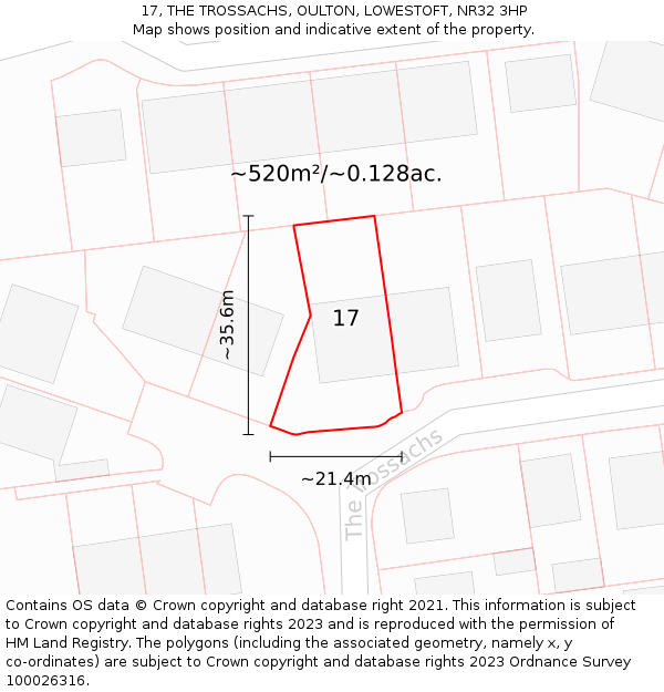 17, THE TROSSACHS, OULTON, LOWESTOFT, NR32 3HP: Plot and title map
