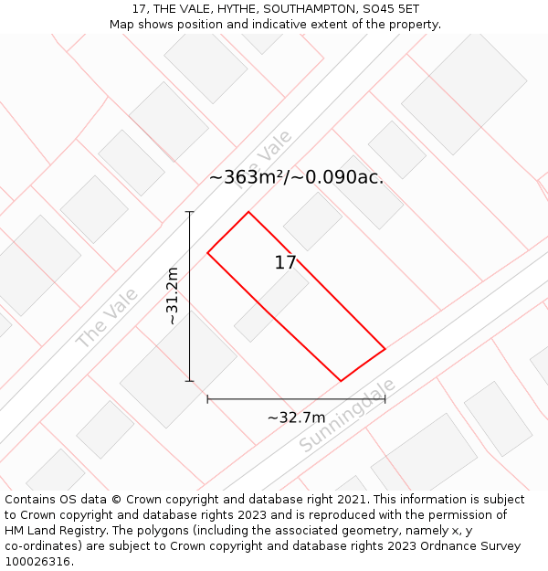 17, THE VALE, HYTHE, SOUTHAMPTON, SO45 5ET: Plot and title map