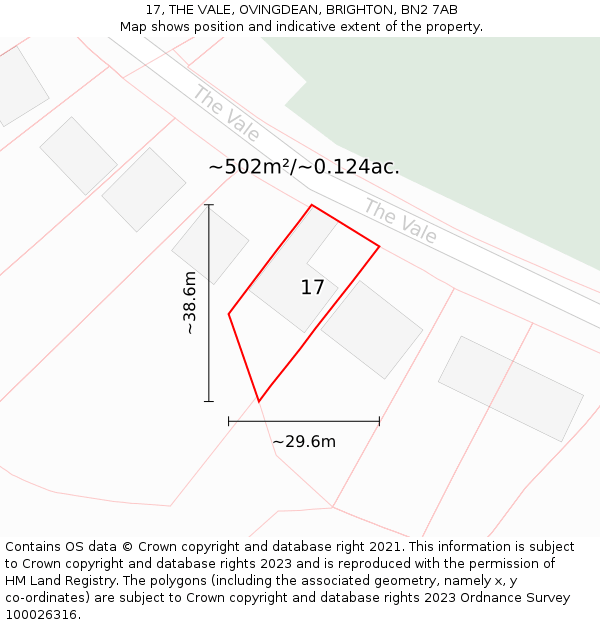 17, THE VALE, OVINGDEAN, BRIGHTON, BN2 7AB: Plot and title map