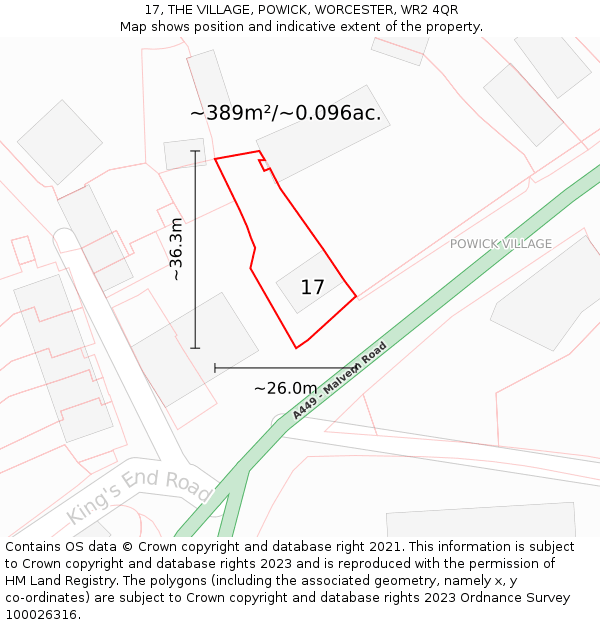 17, THE VILLAGE, POWICK, WORCESTER, WR2 4QR: Plot and title map