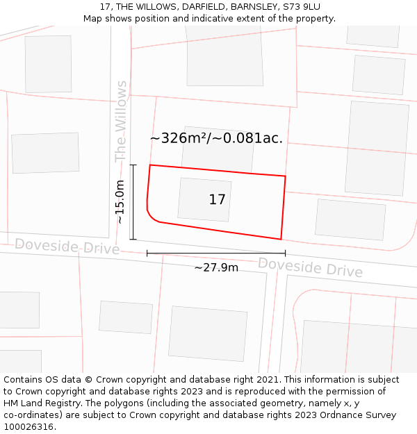 17, THE WILLOWS, DARFIELD, BARNSLEY, S73 9LU: Plot and title map