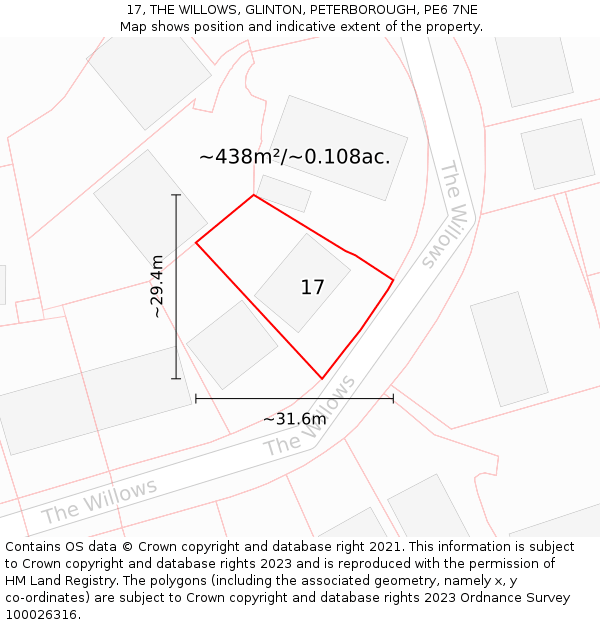 17, THE WILLOWS, GLINTON, PETERBOROUGH, PE6 7NE: Plot and title map