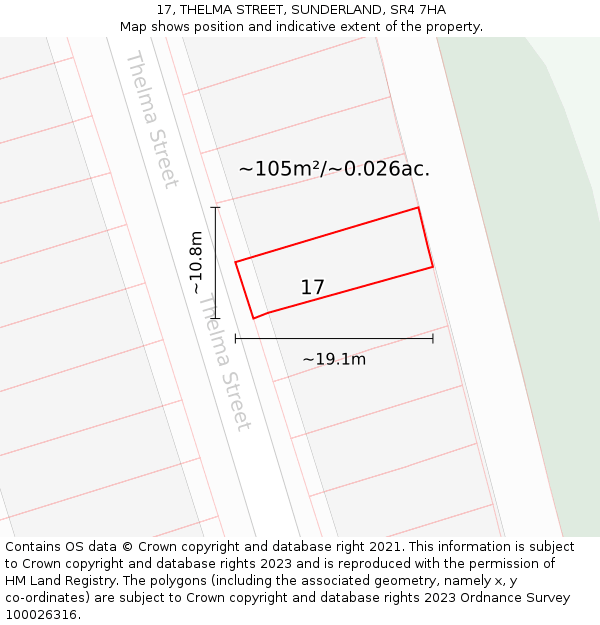 17, THELMA STREET, SUNDERLAND, SR4 7HA: Plot and title map
