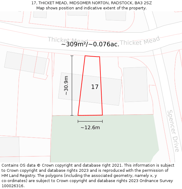 17, THICKET MEAD, MIDSOMER NORTON, RADSTOCK, BA3 2SZ: Plot and title map