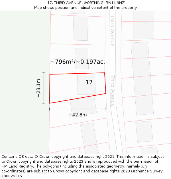17, THIRD AVENUE, WORTHING, BN14 9NZ: Plot and title map