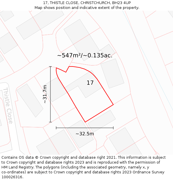 17, THISTLE CLOSE, CHRISTCHURCH, BH23 4UP: Plot and title map