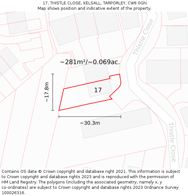 17, THISTLE CLOSE, KELSALL, TARPORLEY, CW6 0GN: Plot and title map