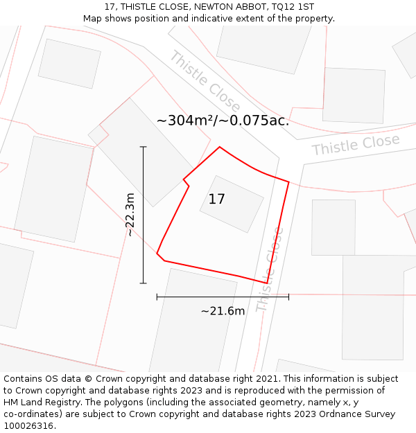 17, THISTLE CLOSE, NEWTON ABBOT, TQ12 1ST: Plot and title map