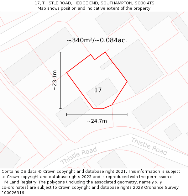 17, THISTLE ROAD, HEDGE END, SOUTHAMPTON, SO30 4TS: Plot and title map