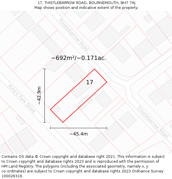 17, THISTLEBARROW ROAD, BOURNEMOUTH, BH7 7AJ: Plot and title map