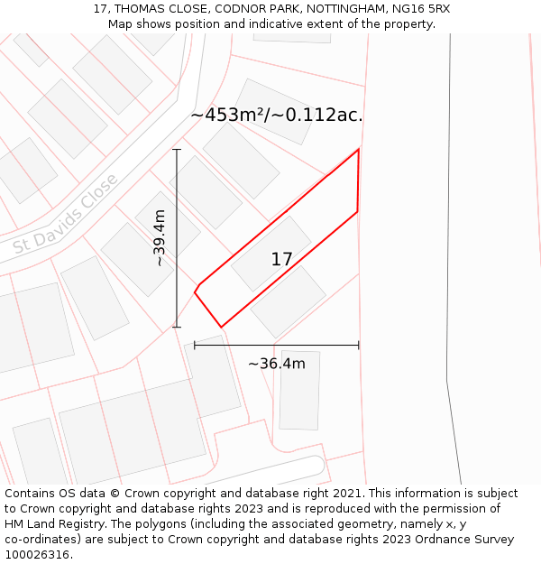 17, THOMAS CLOSE, CODNOR PARK, NOTTINGHAM, NG16 5RX: Plot and title map