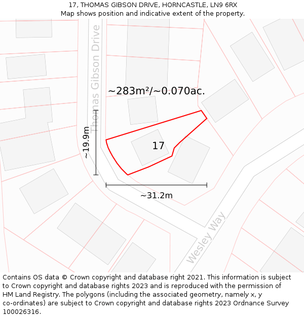17, THOMAS GIBSON DRIVE, HORNCASTLE, LN9 6RX: Plot and title map