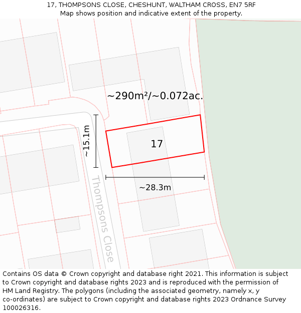 17, THOMPSONS CLOSE, CHESHUNT, WALTHAM CROSS, EN7 5RF: Plot and title map