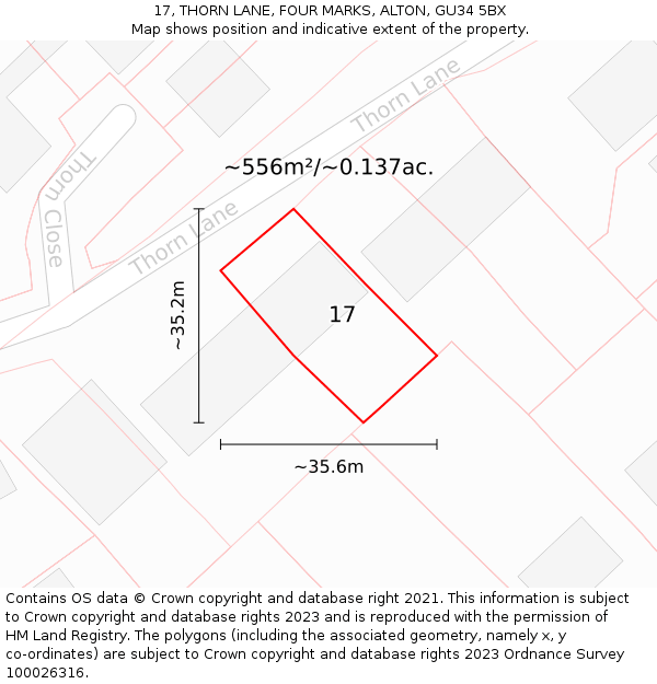17, THORN LANE, FOUR MARKS, ALTON, GU34 5BX: Plot and title map