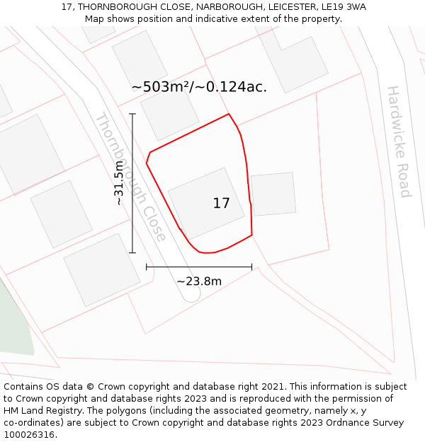 17, THORNBOROUGH CLOSE, NARBOROUGH, LEICESTER, LE19 3WA: Plot and title map