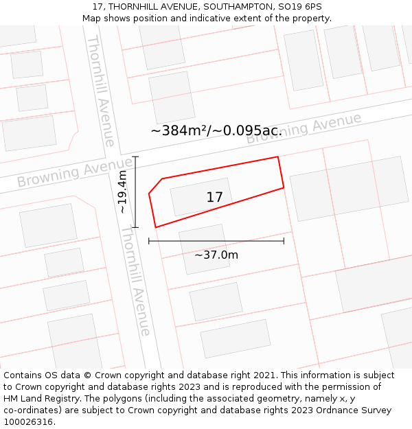 17, THORNHILL AVENUE, SOUTHAMPTON, SO19 6PS: Plot and title map