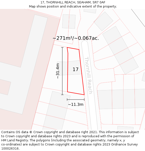 17, THORNHILL REACH, SEAHAM, SR7 0AF: Plot and title map