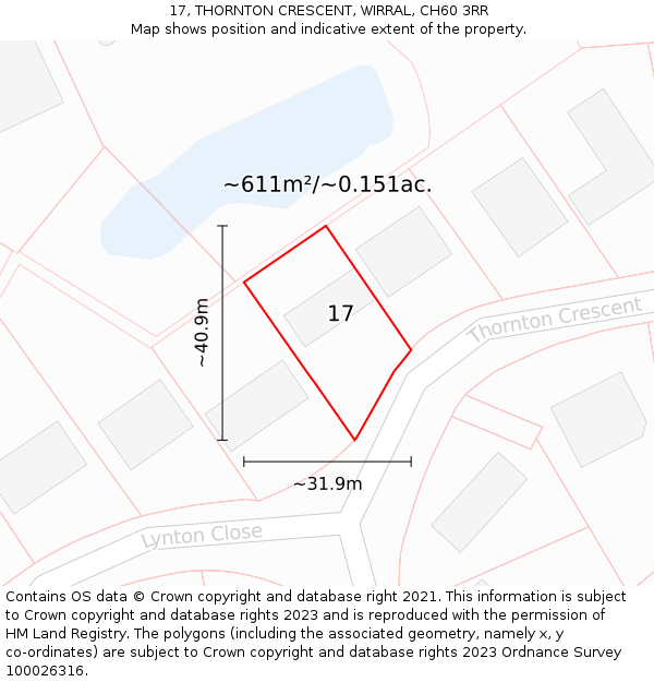 17, THORNTON CRESCENT, WIRRAL, CH60 3RR: Plot and title map