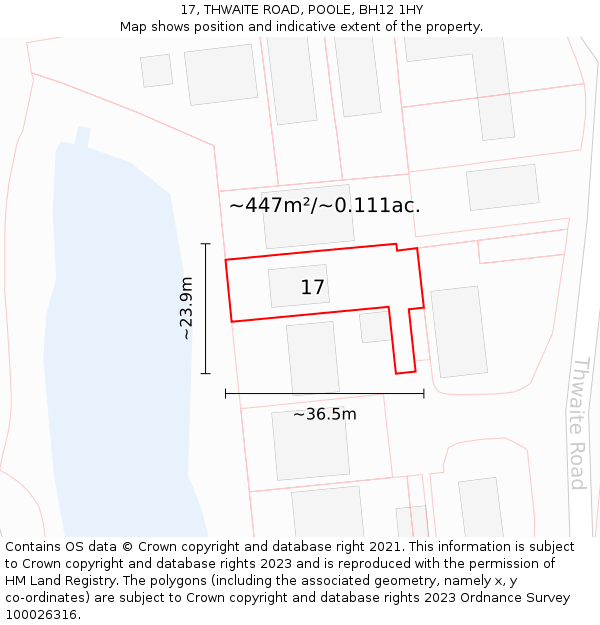 17, THWAITE ROAD, POOLE, BH12 1HY: Plot and title map