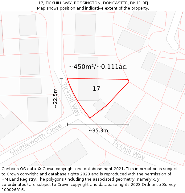17, TICKHILL WAY, ROSSINGTON, DONCASTER, DN11 0FJ: Plot and title map