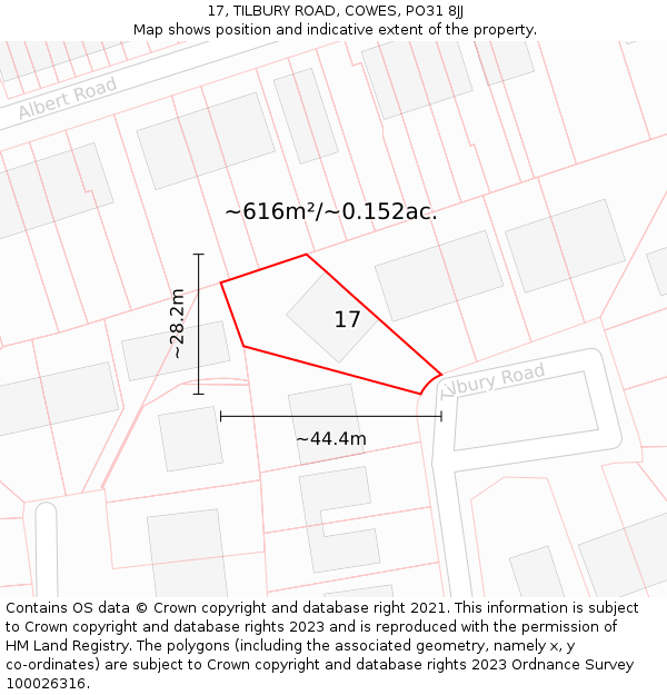 17, TILBURY ROAD, COWES, PO31 8JJ: Plot and title map
