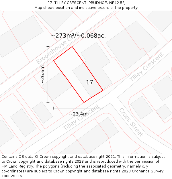 17, TILLEY CRESCENT, PRUDHOE, NE42 5FJ: Plot and title map