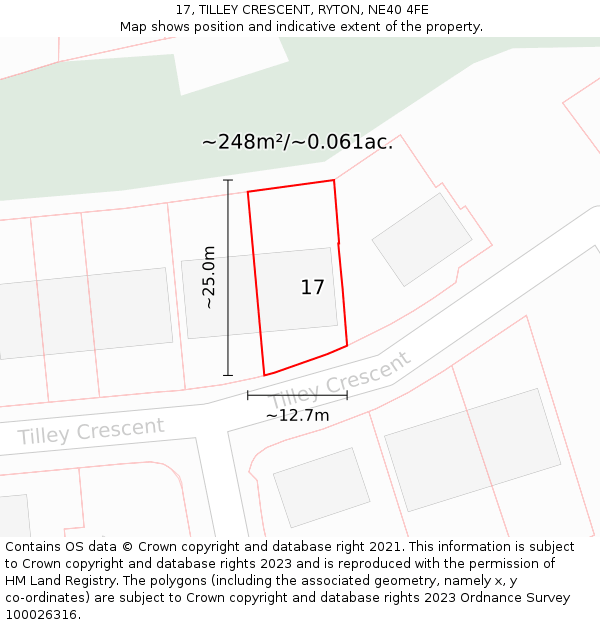 17, TILLEY CRESCENT, RYTON, NE40 4FE: Plot and title map