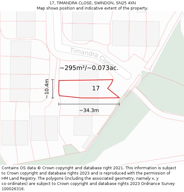 17, TIMANDRA CLOSE, SWINDON, SN25 4XN: Plot and title map