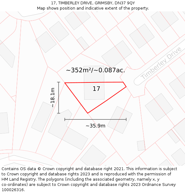17, TIMBERLEY DRIVE, GRIMSBY, DN37 9QY: Plot and title map