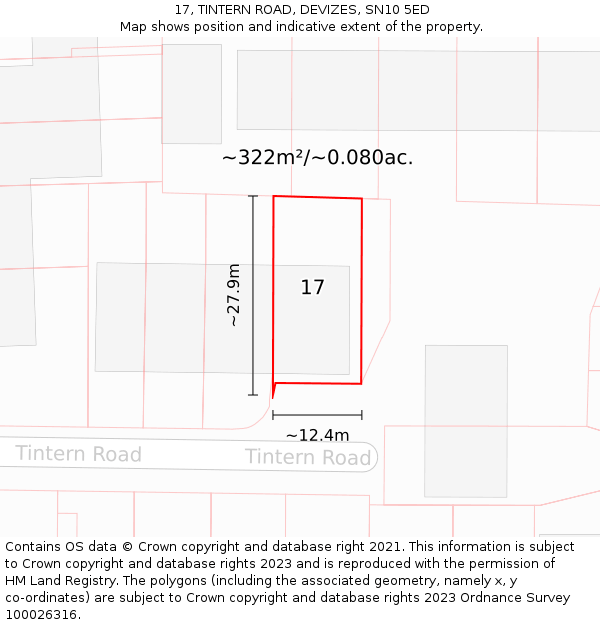 17, TINTERN ROAD, DEVIZES, SN10 5ED: Plot and title map