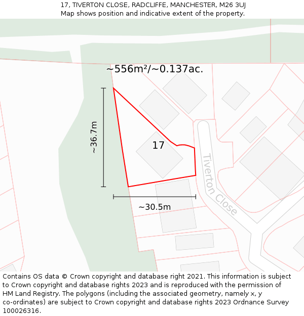 17, TIVERTON CLOSE, RADCLIFFE, MANCHESTER, M26 3UJ: Plot and title map