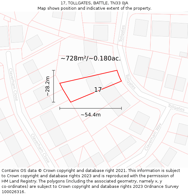17, TOLLGATES, BATTLE, TN33 0JA: Plot and title map