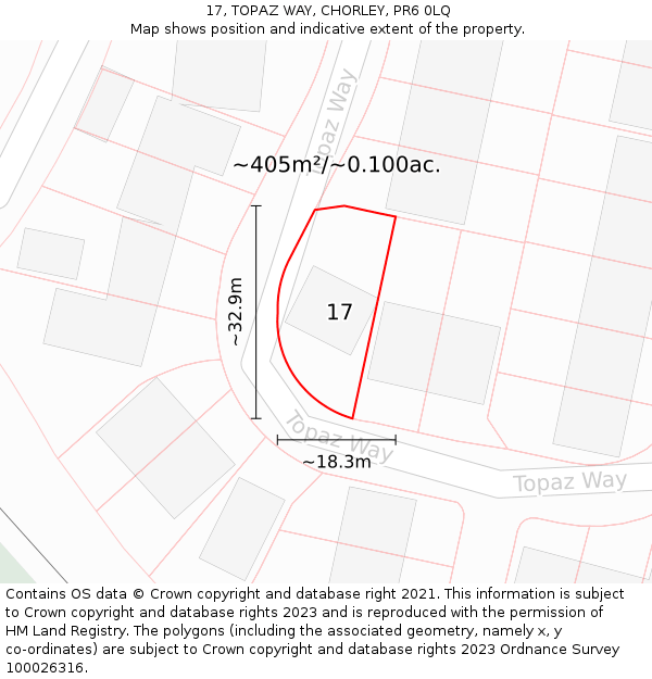 17, TOPAZ WAY, CHORLEY, PR6 0LQ: Plot and title map