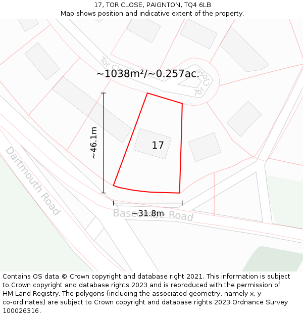 17, TOR CLOSE, PAIGNTON, TQ4 6LB: Plot and title map