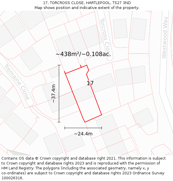 17, TORCROSS CLOSE, HARTLEPOOL, TS27 3ND: Plot and title map