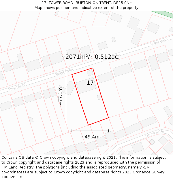 17, TOWER ROAD, BURTON-ON-TRENT, DE15 0NH: Plot and title map