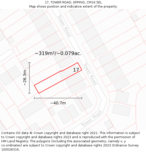 17, TOWER ROAD, EPPING, CM16 5EL: Plot and title map