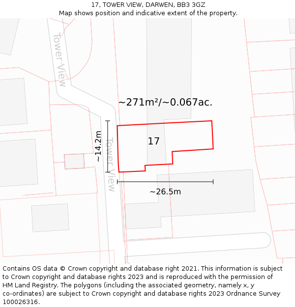 17, TOWER VIEW, DARWEN, BB3 3GZ: Plot and title map
